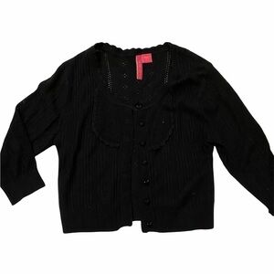 Charlotte Tarantola Blk Pointelle 1950’s Cardigan 3/4 Qtr Sleeves Sz L